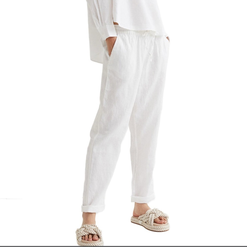 Kenar White Relaxed Linen Jogger Pants
